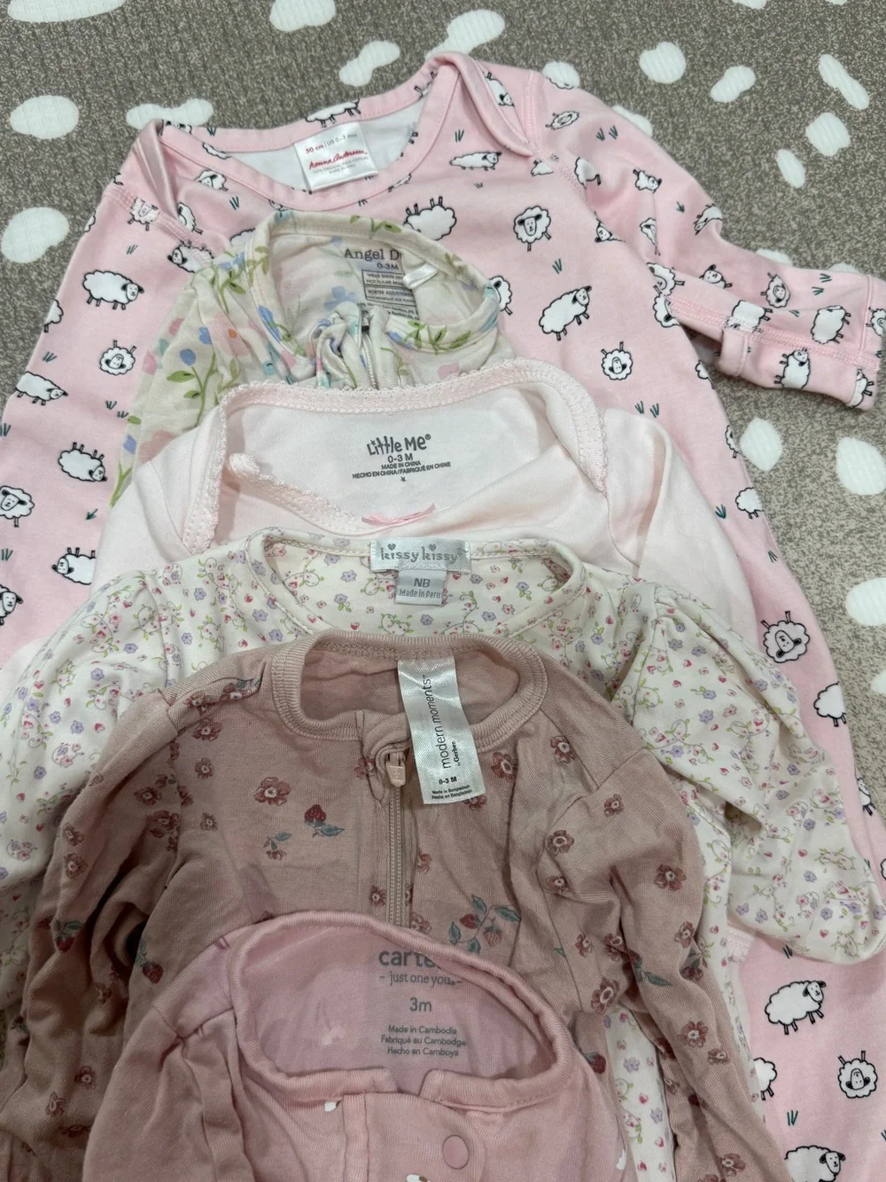 Lot of 6 pima bamboo newborn baby girl footies gown teddy bear lambs mittens